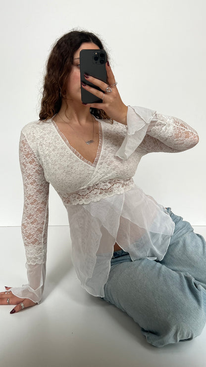 00s white mesh lace top- size S