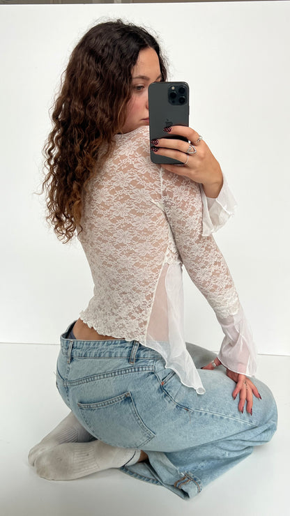 00s white mesh lace top- size S