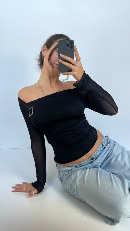00s black mesh top- size S/M