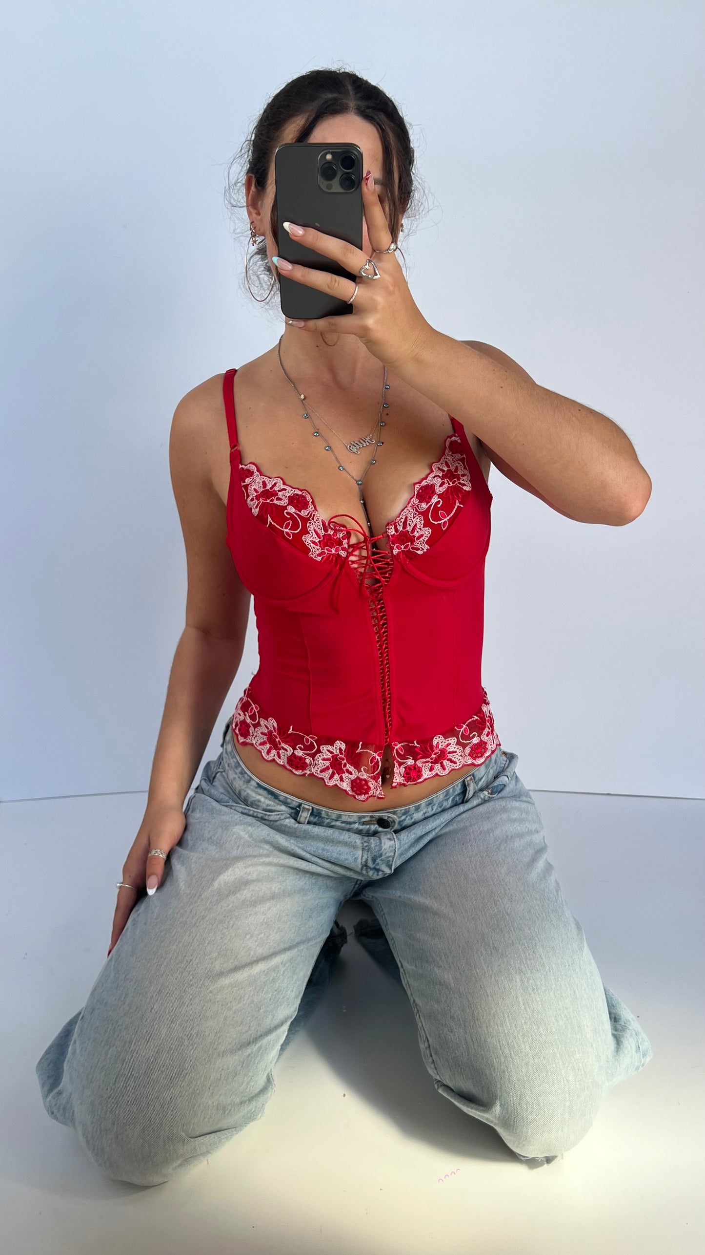 00s red corset top- size M
