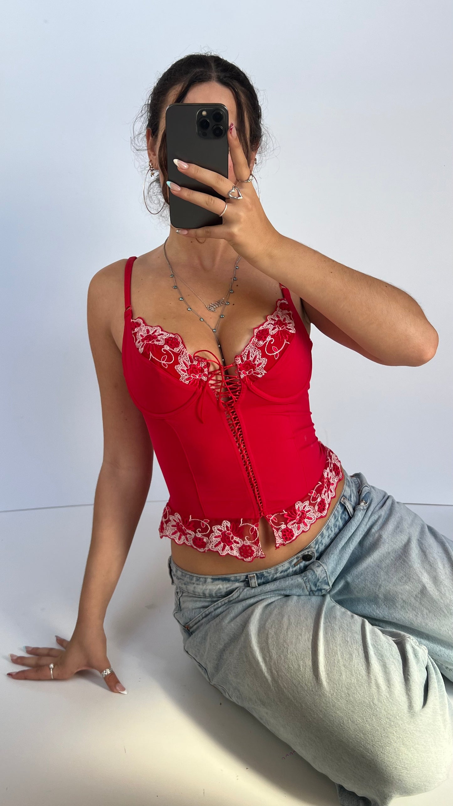 00s red corset top- size M