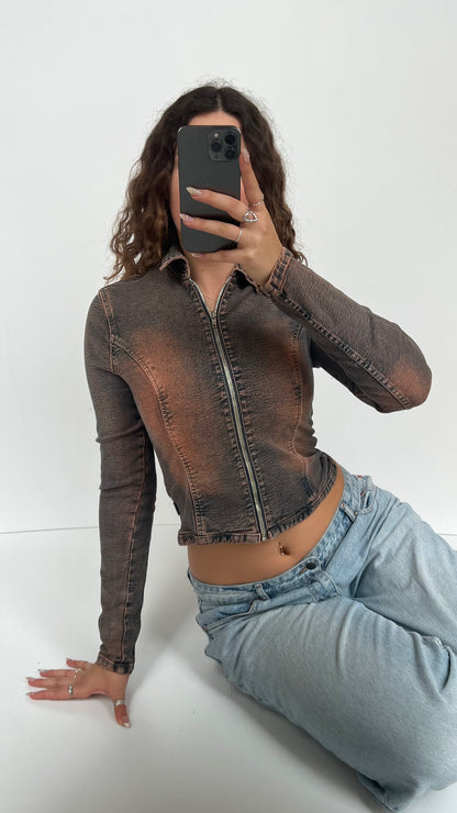 00s grey bleached denim jacket- size S