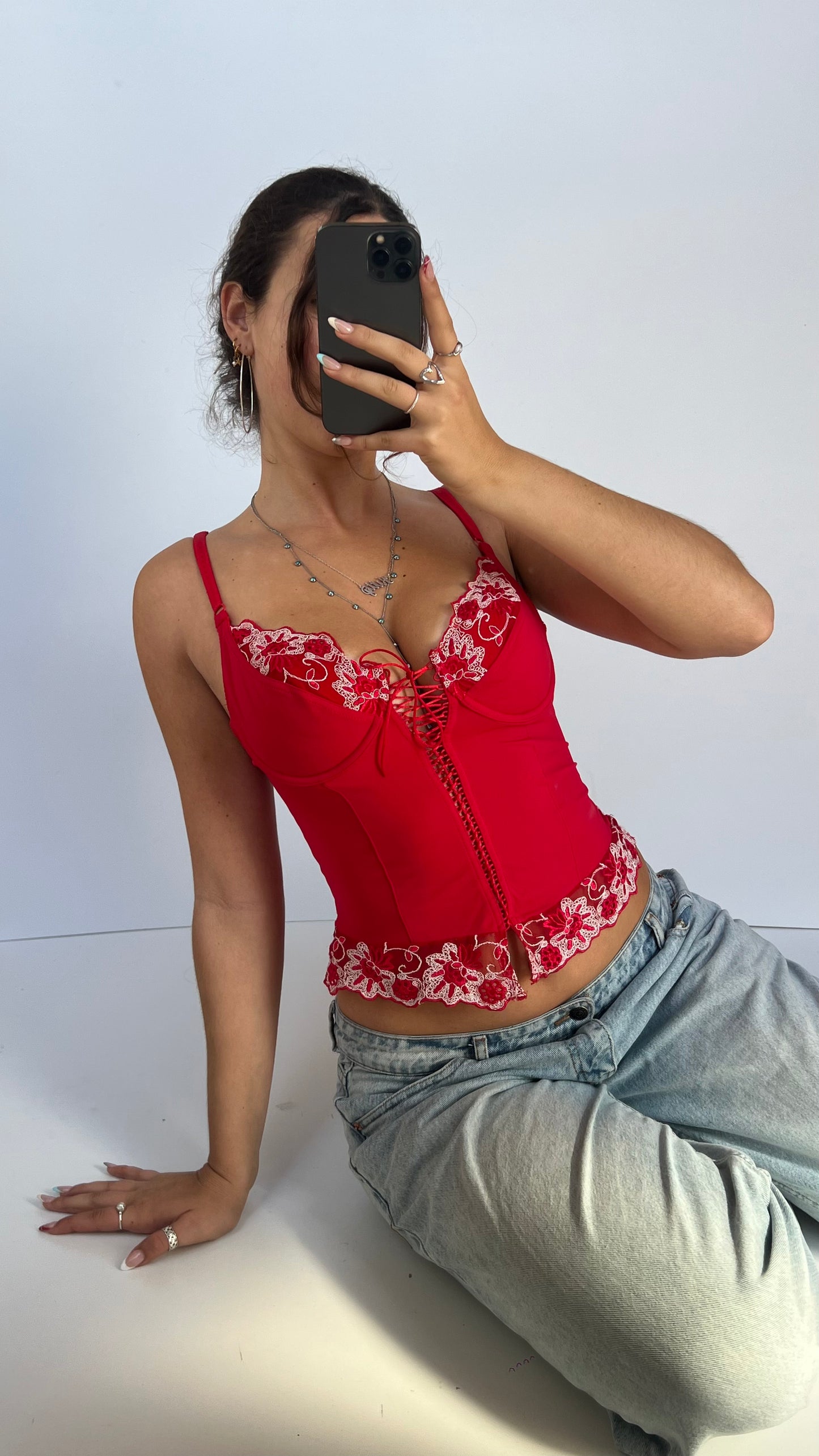 00s red corset top- size M