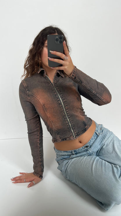 00s grey bleached denim jacket- size S