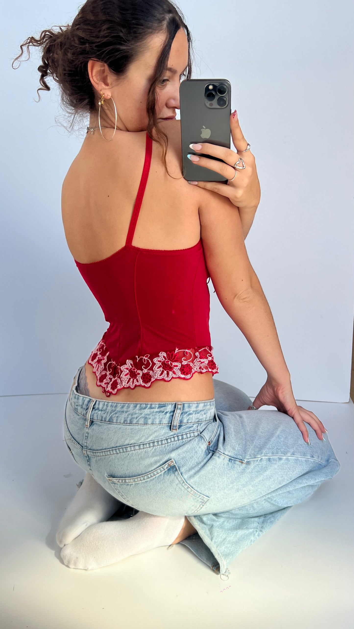 00s red corset top- size M