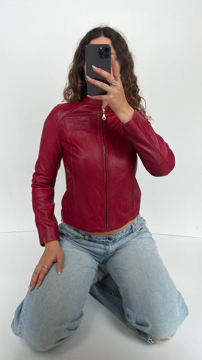 00s red leather jacket- size S