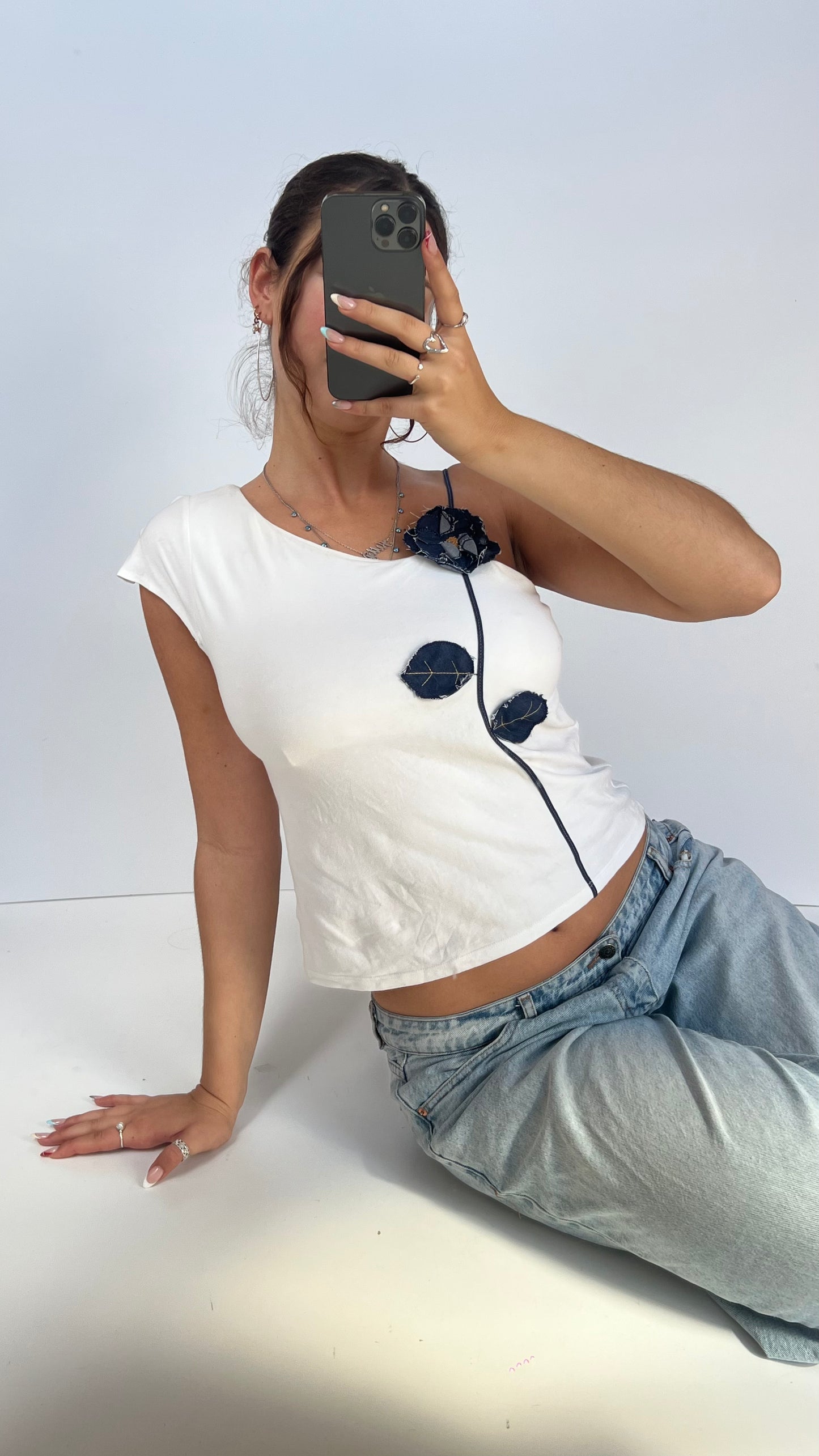 00s white one shoulder top- size L