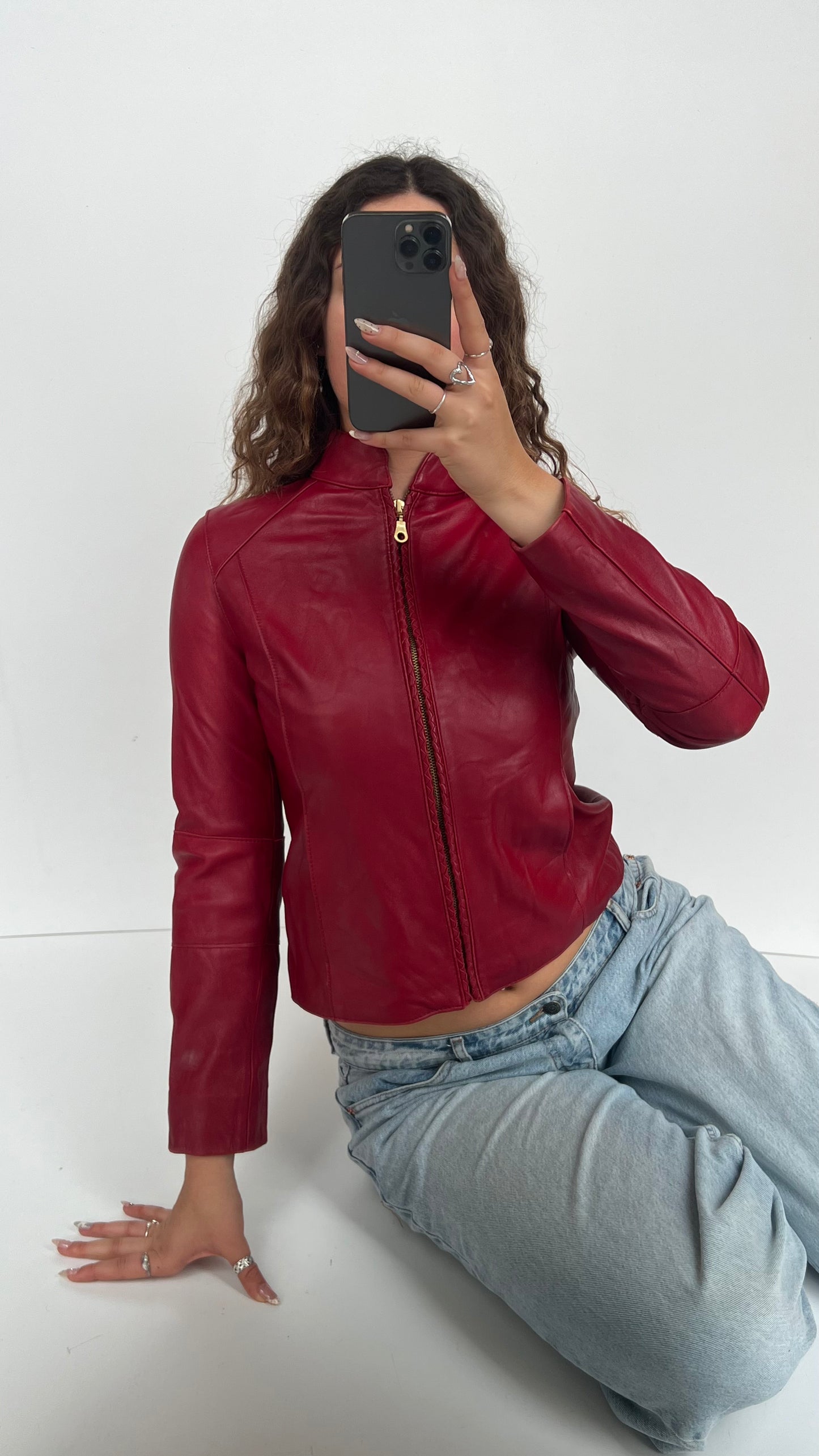 00s red leather jacket- size S