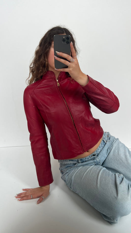 00s red leather jacket- size S