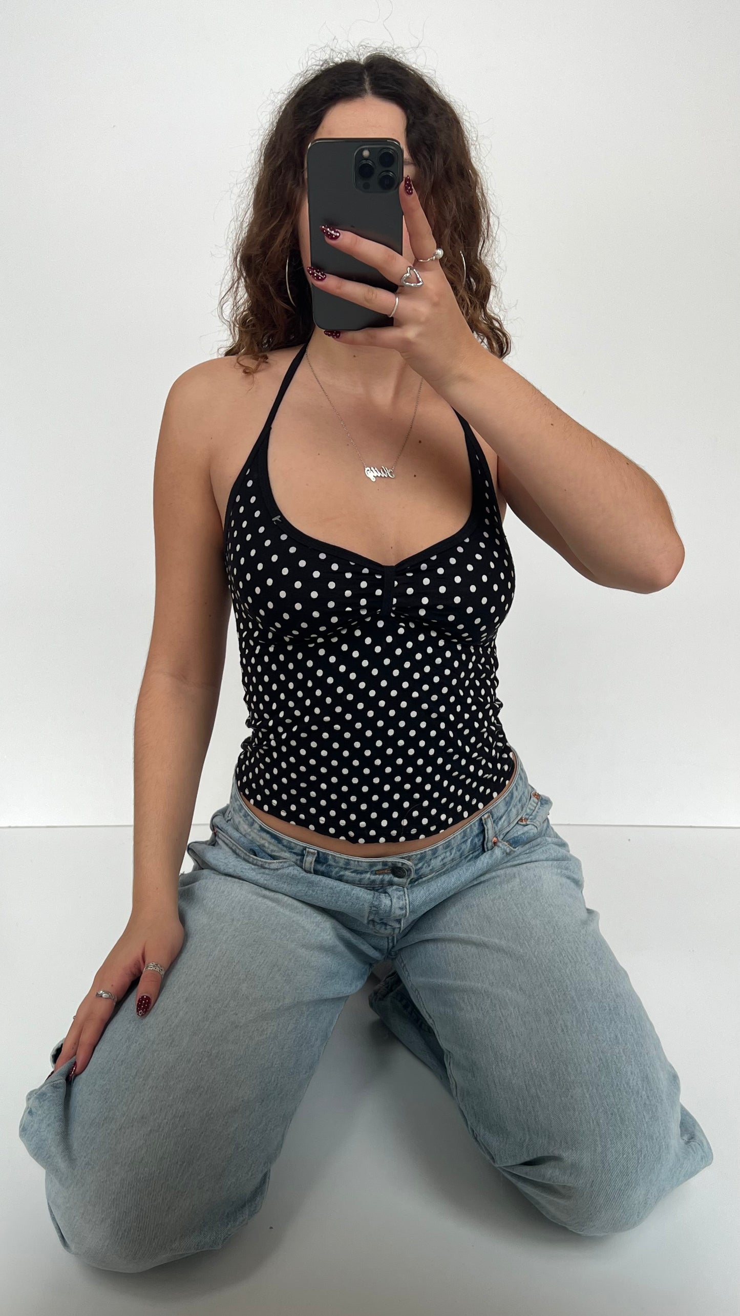 00s black polka dot cami- size S