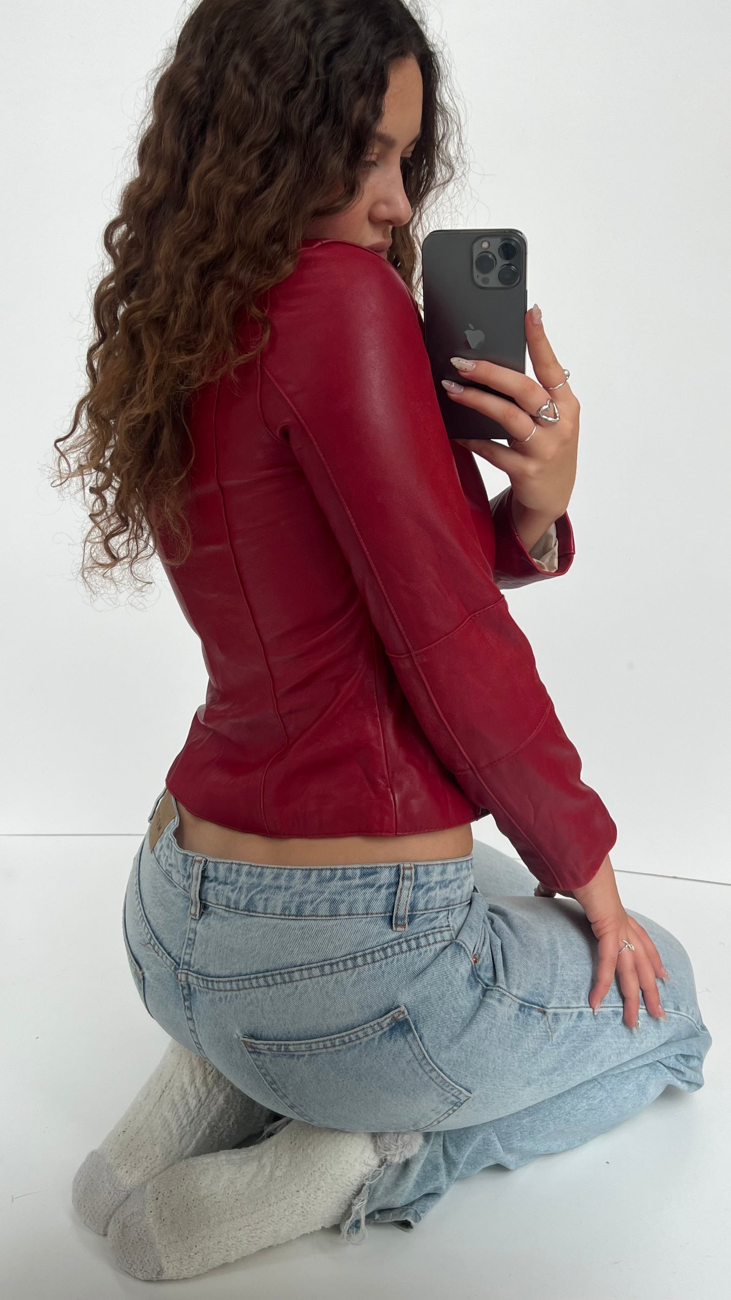 00s red leather jacket- size S