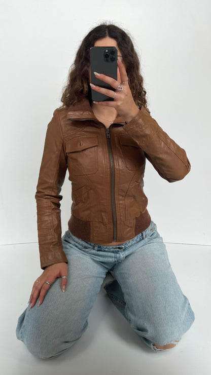 00s brown leather jacket- size S