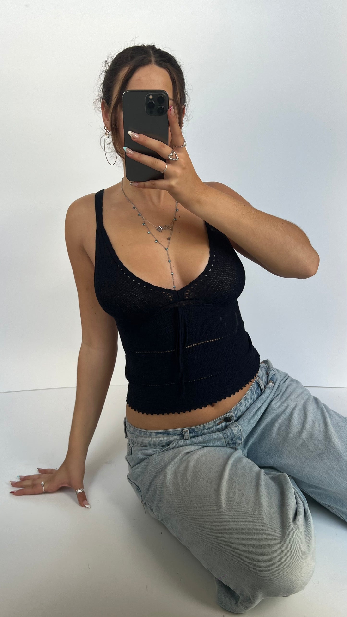 00s black knit cami- size S
