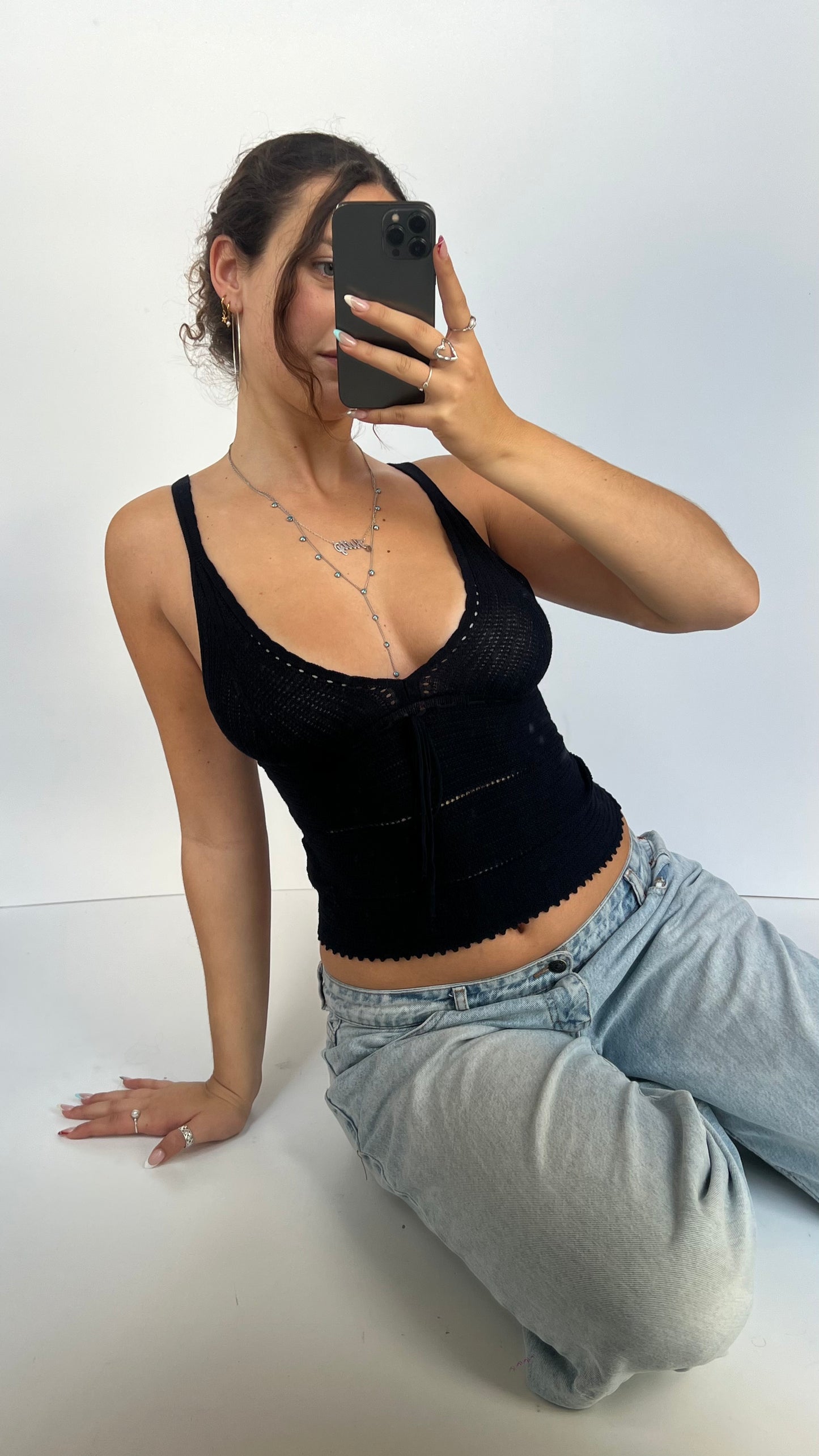 00s black knit cami- size S