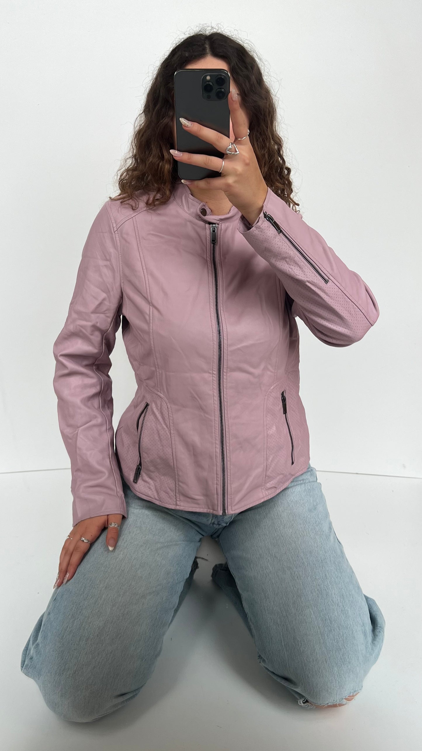 00s purple leather jacket- size L