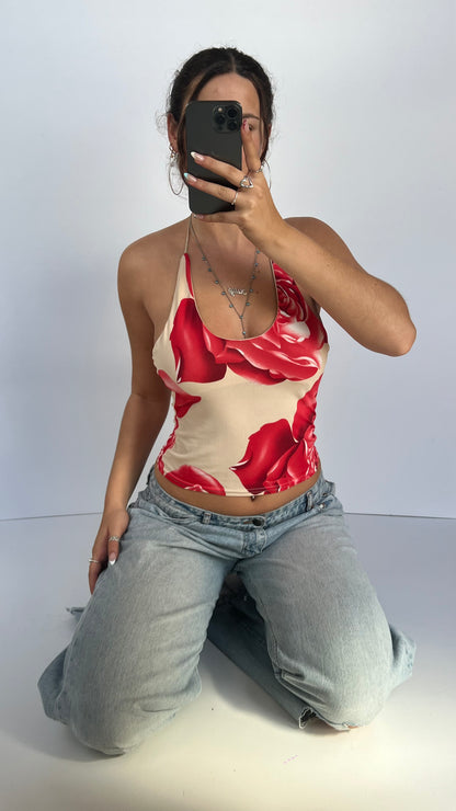 00s red floral halter cami- size M