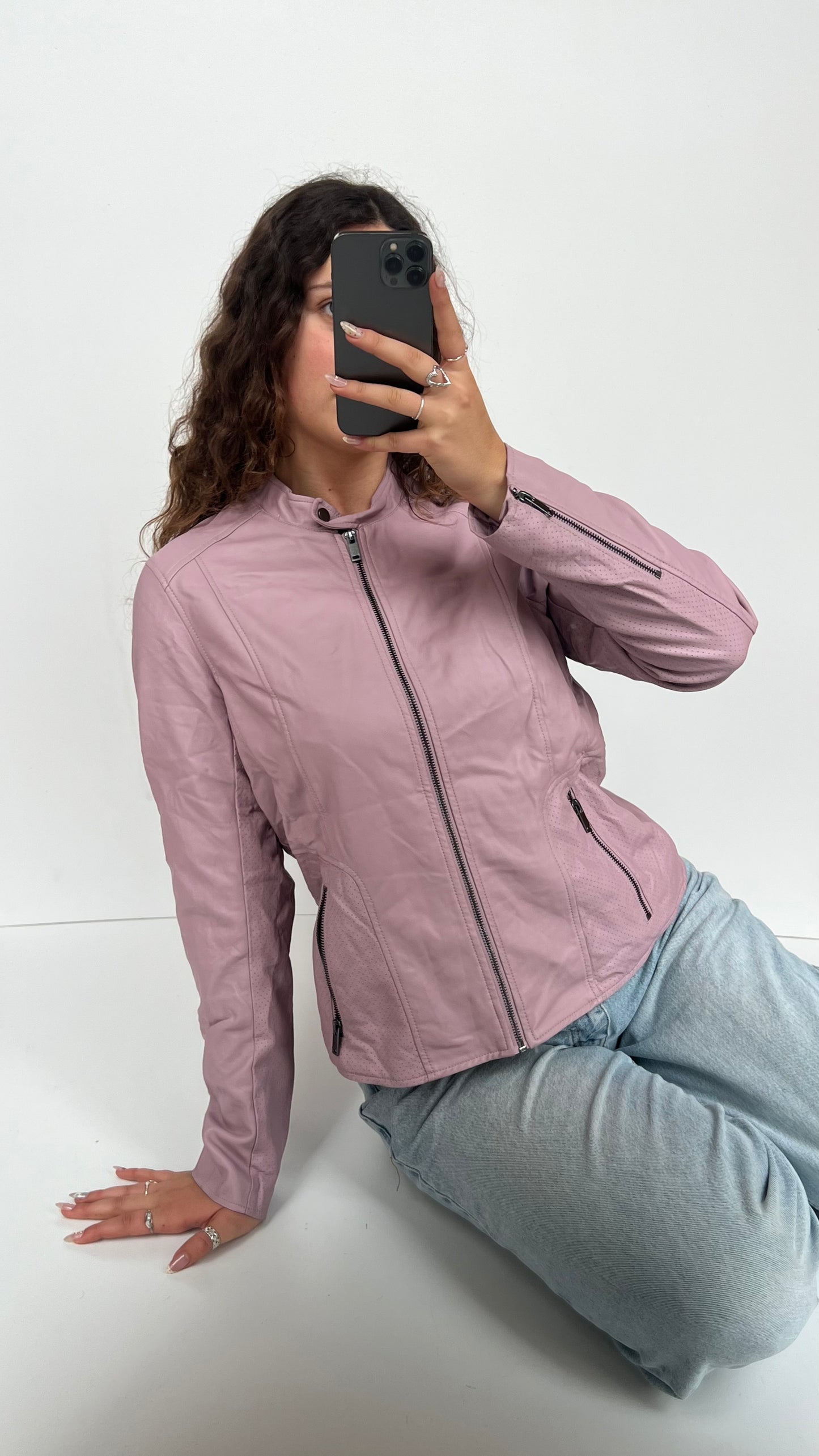 00s purple leather jacket- size L