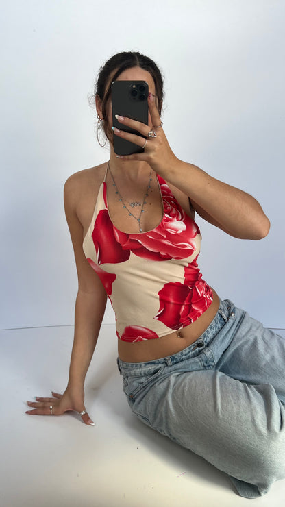 00s red floral halter cami- size M