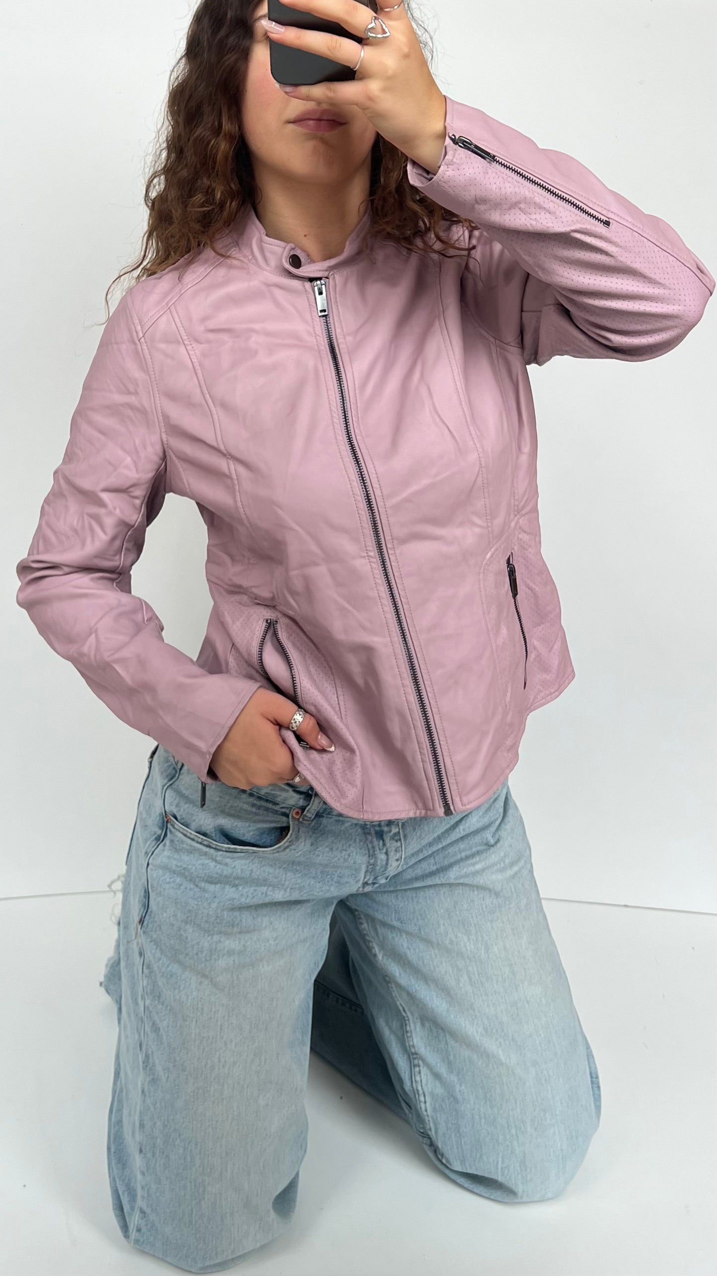 00s purple leather jacket- size L