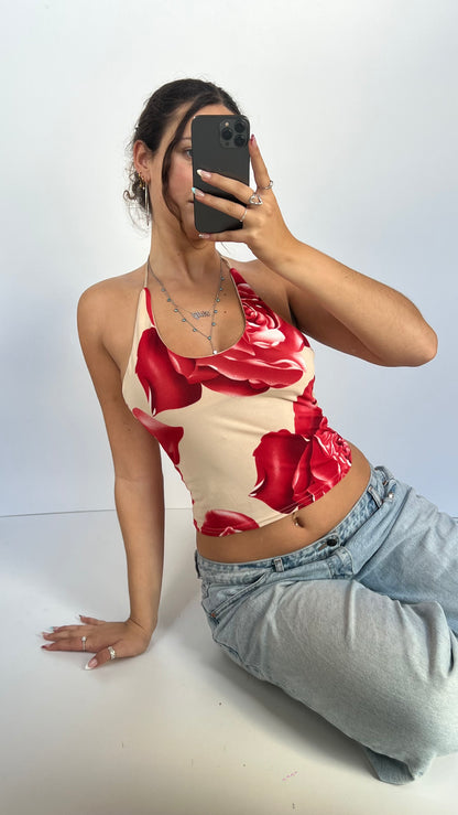 00s red floral halter cami- size M