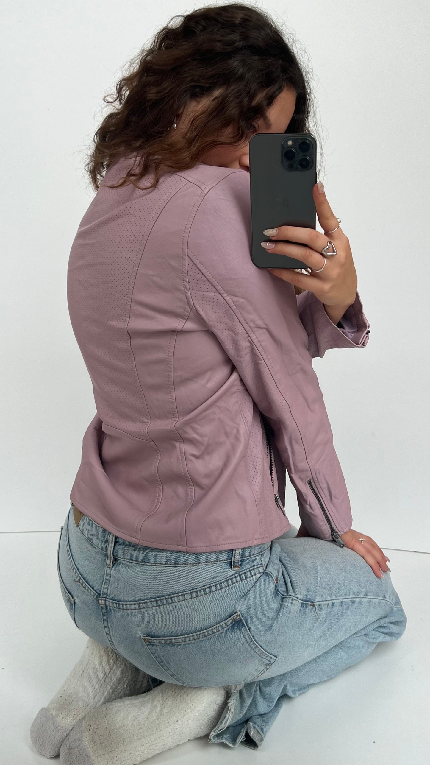 00s purple leather jacket- size L