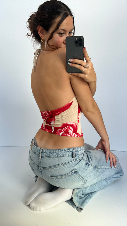 00s red floral halter cami- size M