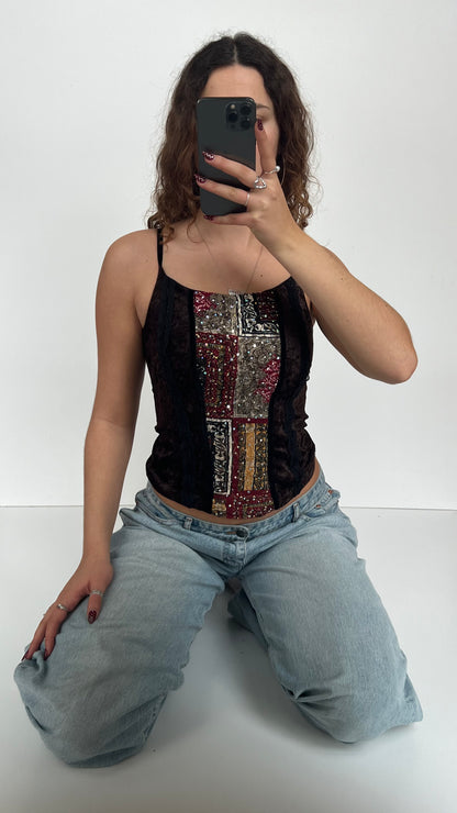 00s brown boho velvet cami- size S