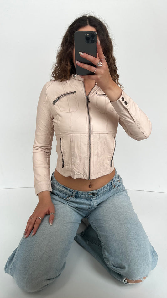 00s baby pink leather jacket- size XS