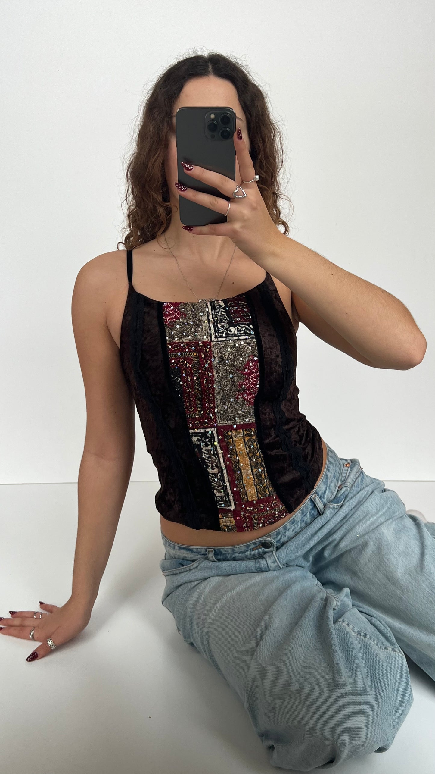 00s brown boho velvet cami- size S