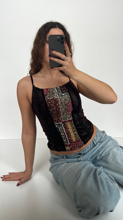 00s brown boho velvet cami- size S