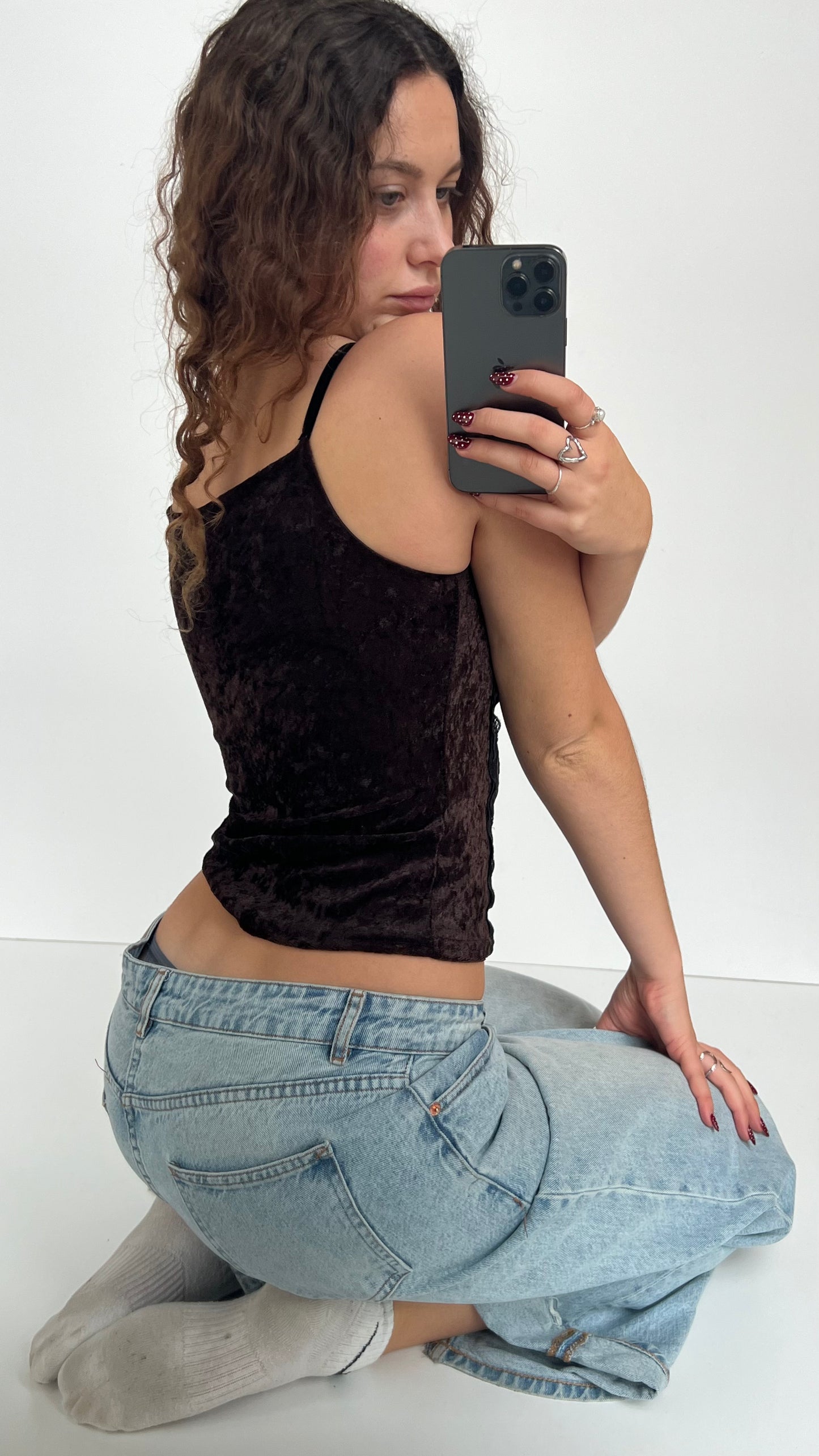 00s brown boho velvet cami- size S