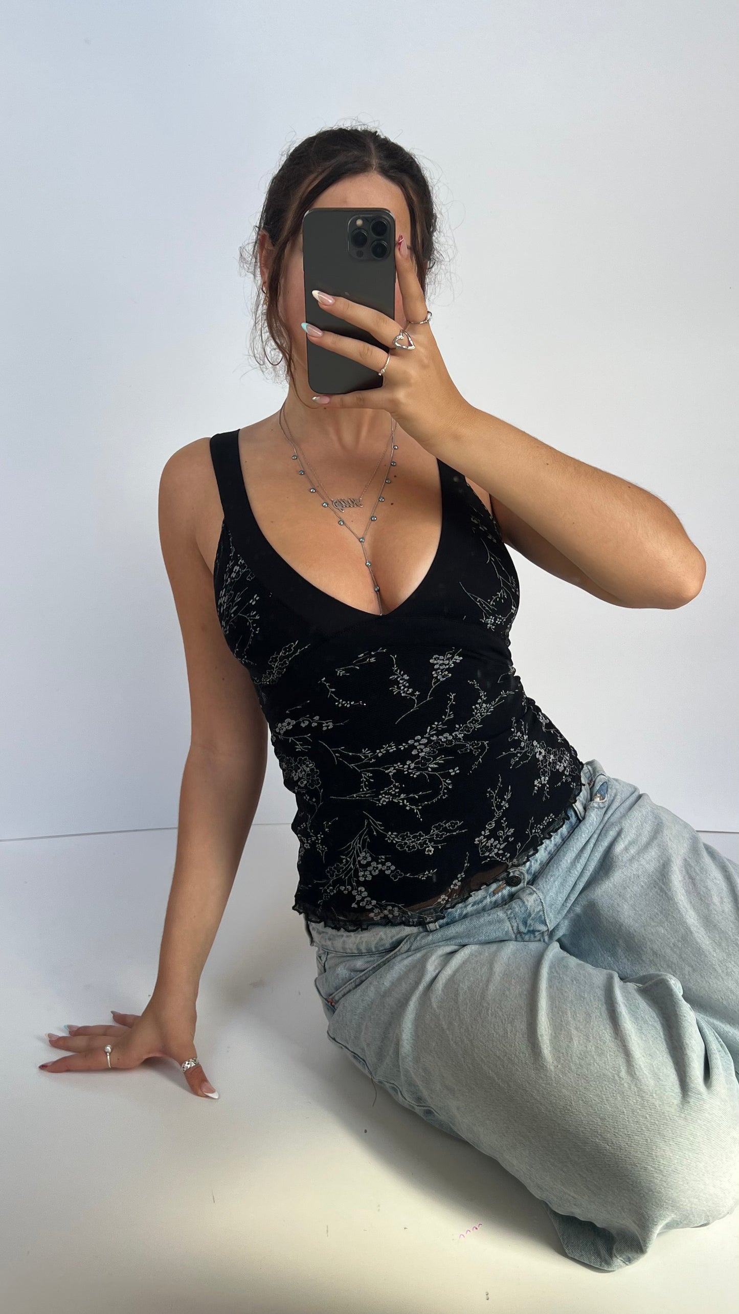 00s black mesh floral cami- size XS