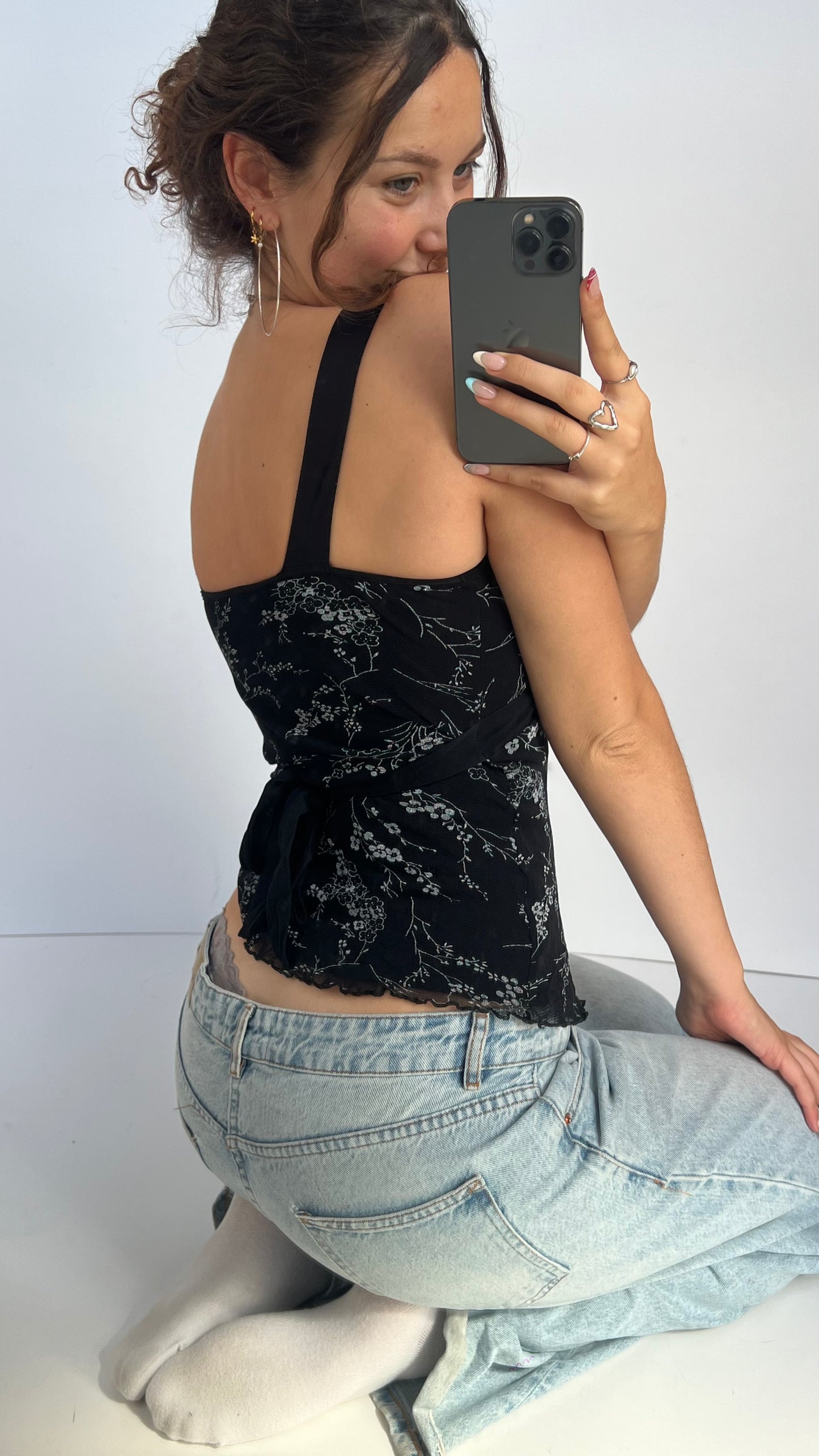 00s black mesh floral cami- size XS