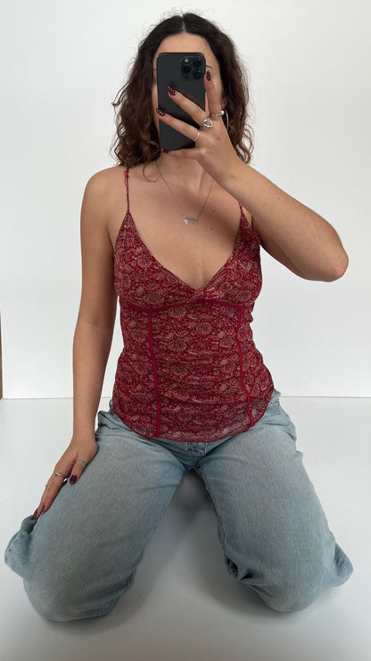 00s red floral mesh cami- size L