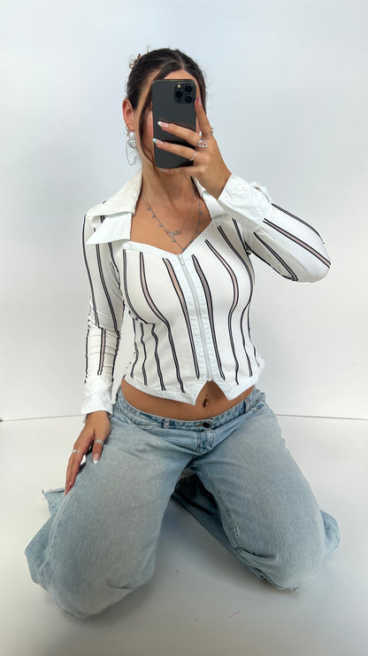 00s white striped shirt- size S/M