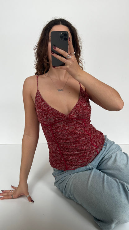 00s red floral mesh cami- size L