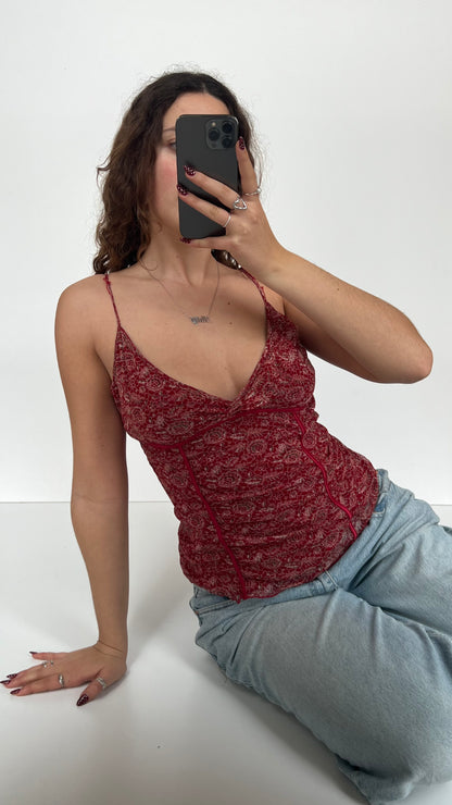 00s red floral mesh cami- size L