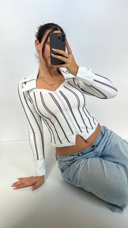 00s white striped shirt- size S/M