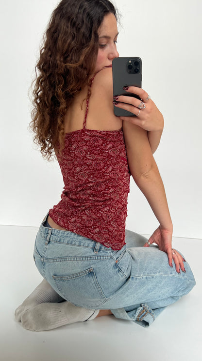 00s red floral mesh cami- size L