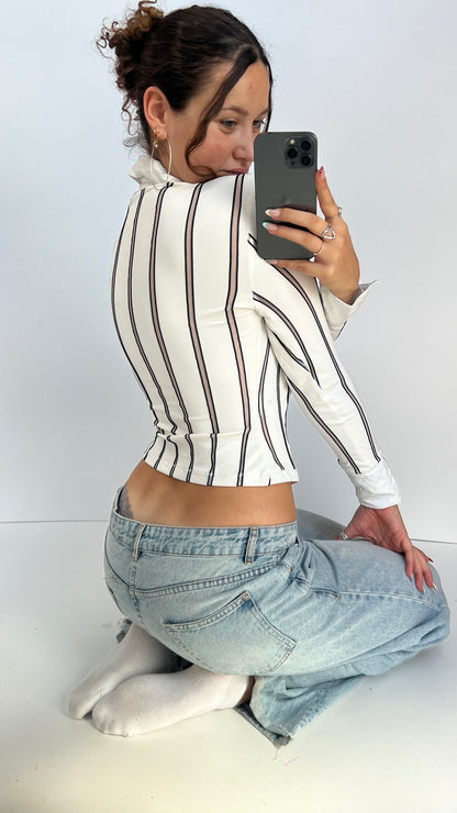00s white striped shirt- size S/M