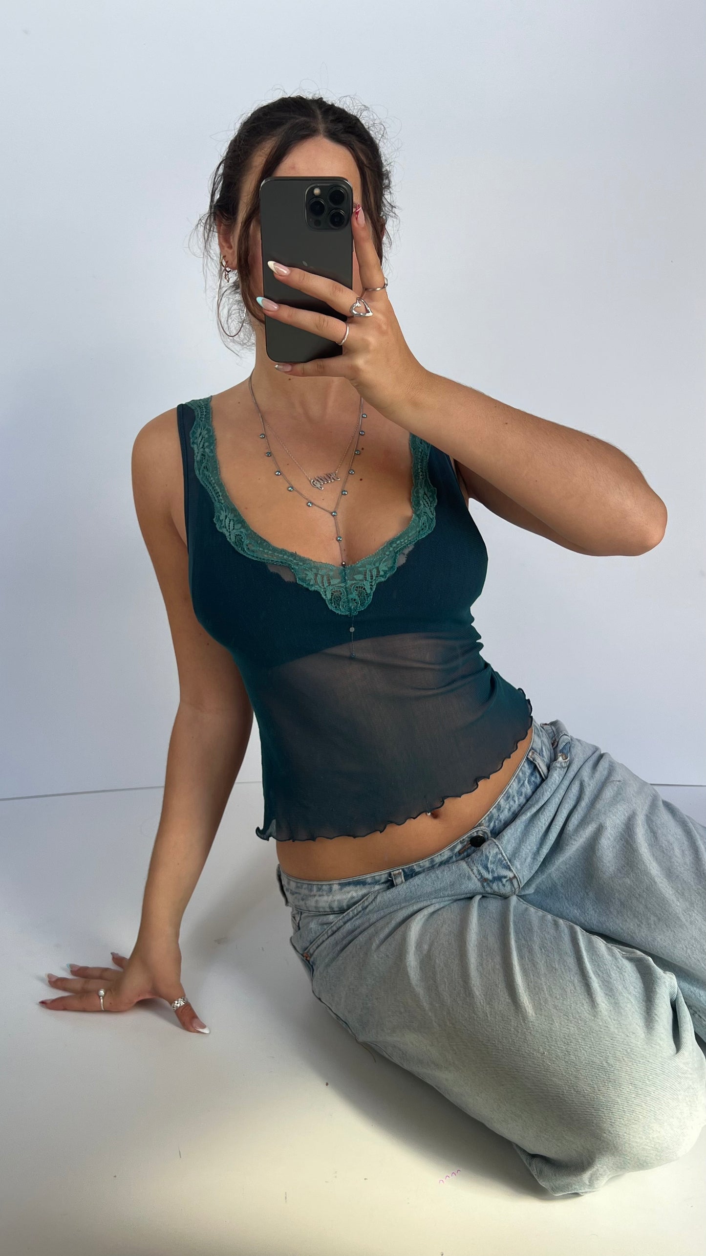 00s blue mesh tank top- size S