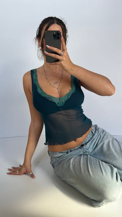 00s blue mesh tank top- size S