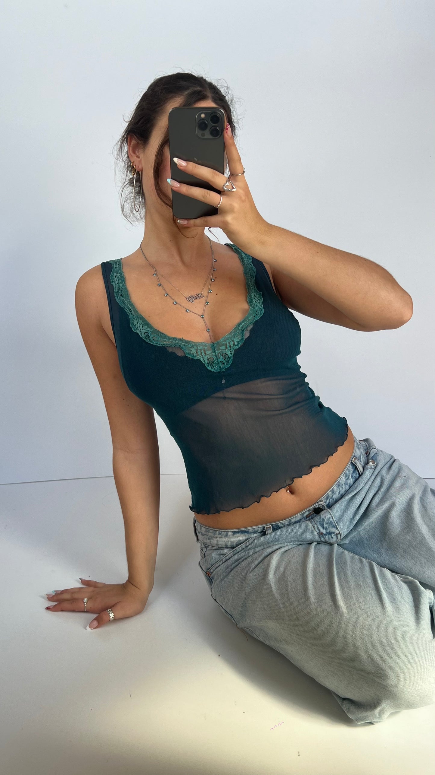 00s blue mesh tank top- size S
