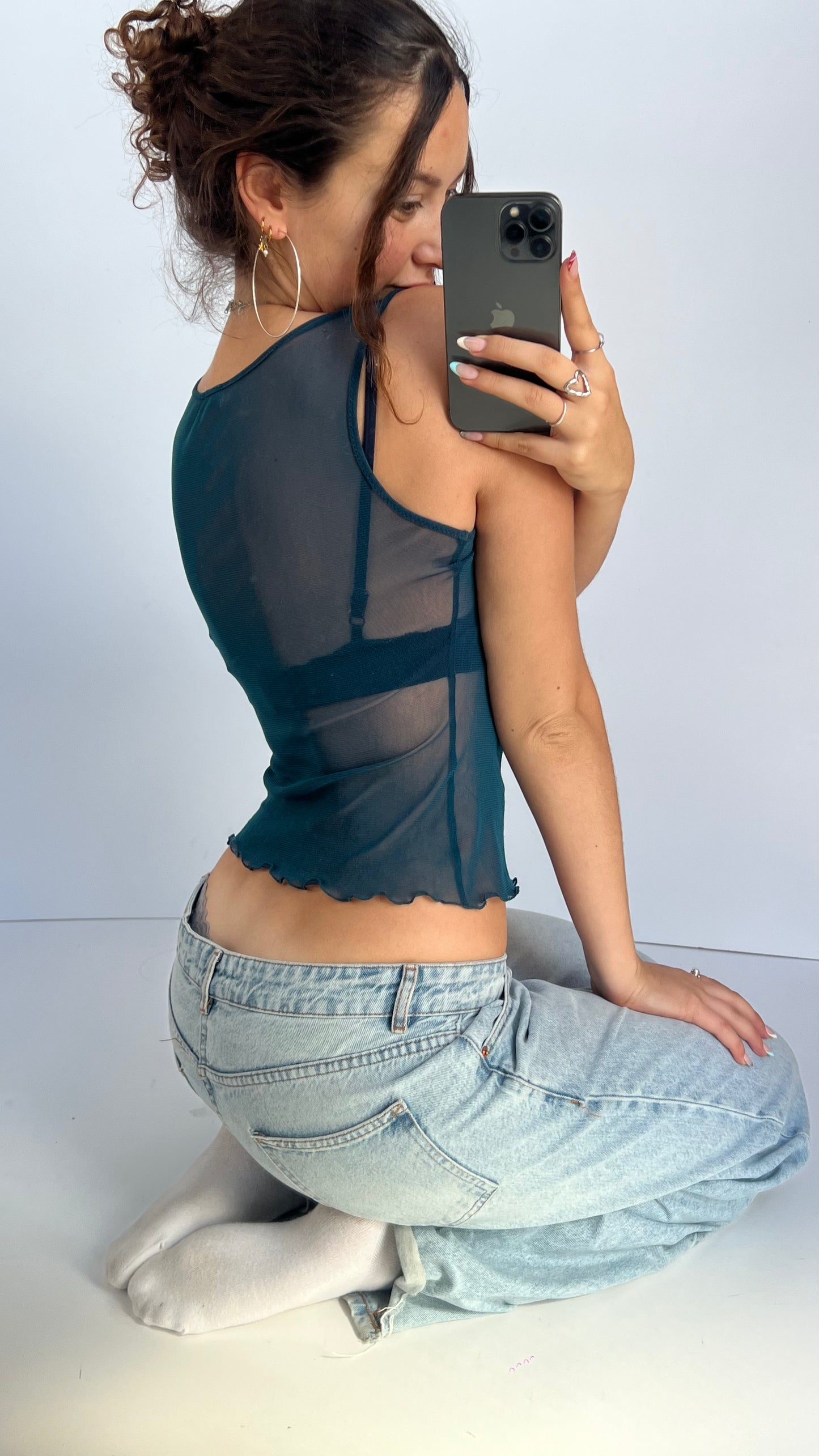 00s blue mesh tank top- size S