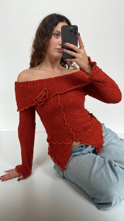 00s orange off the shoulder jumper- size S
