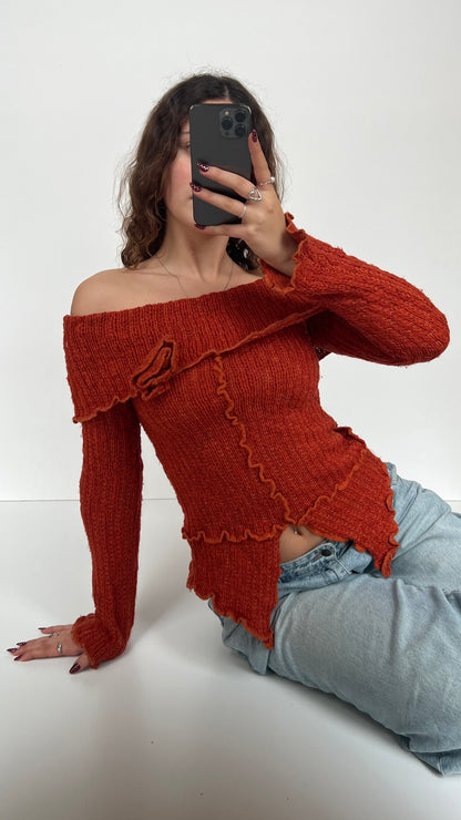 00s orange off the shoulder jumper- size S