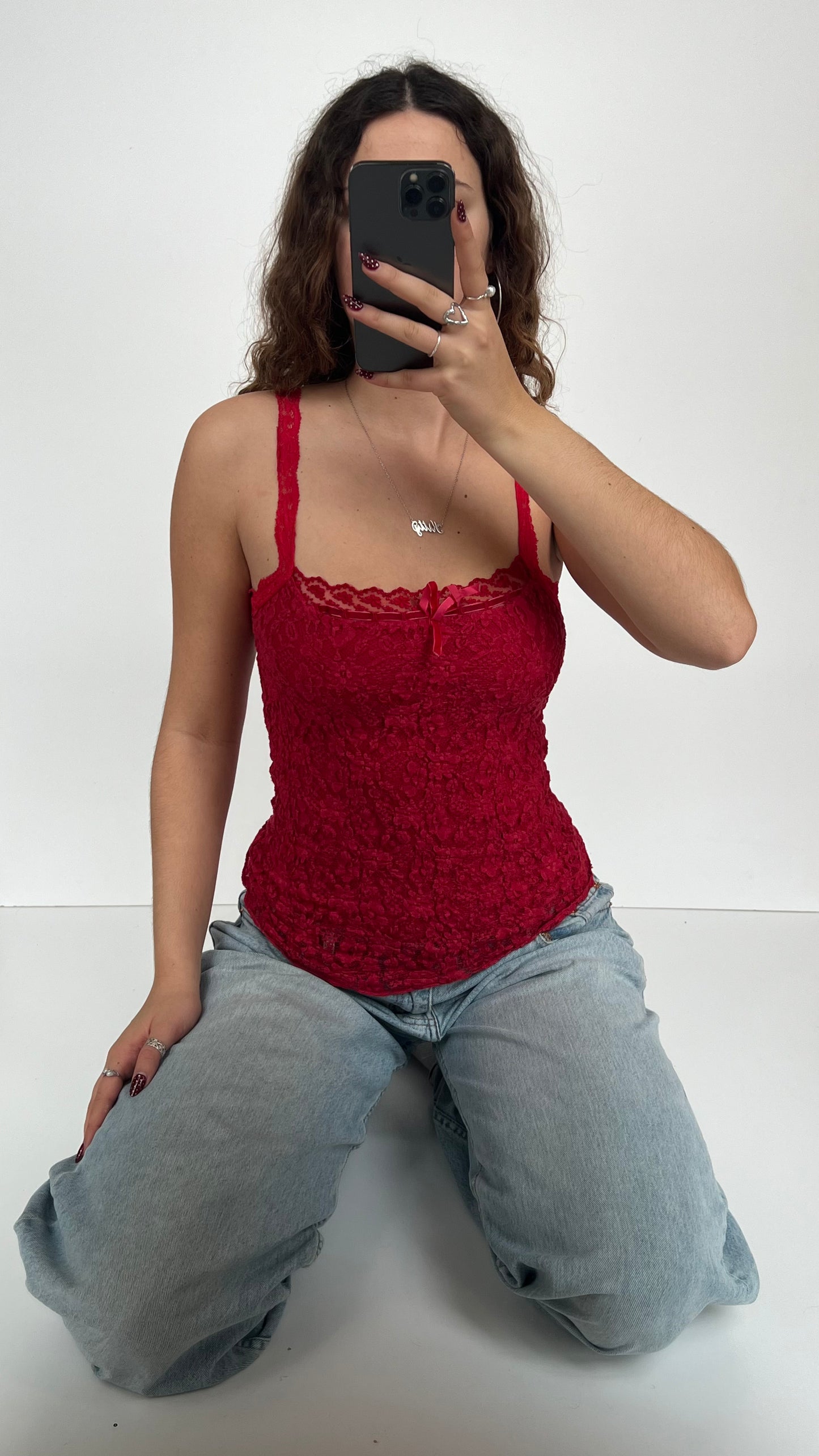 00s red lace cami- size S