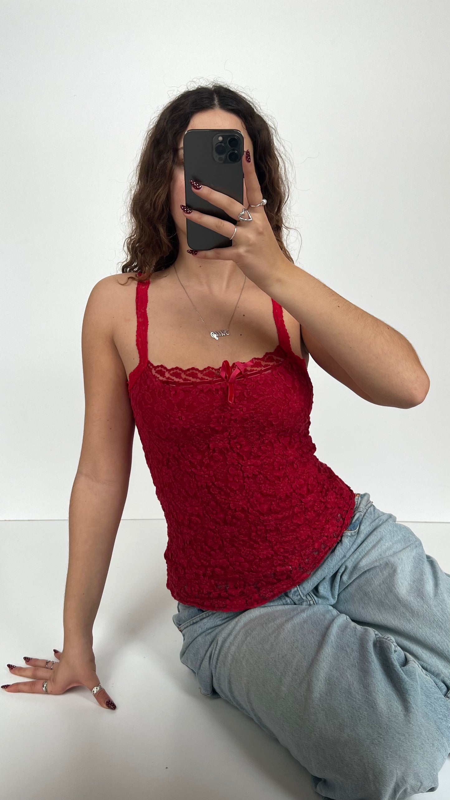00s red lace cami- size S