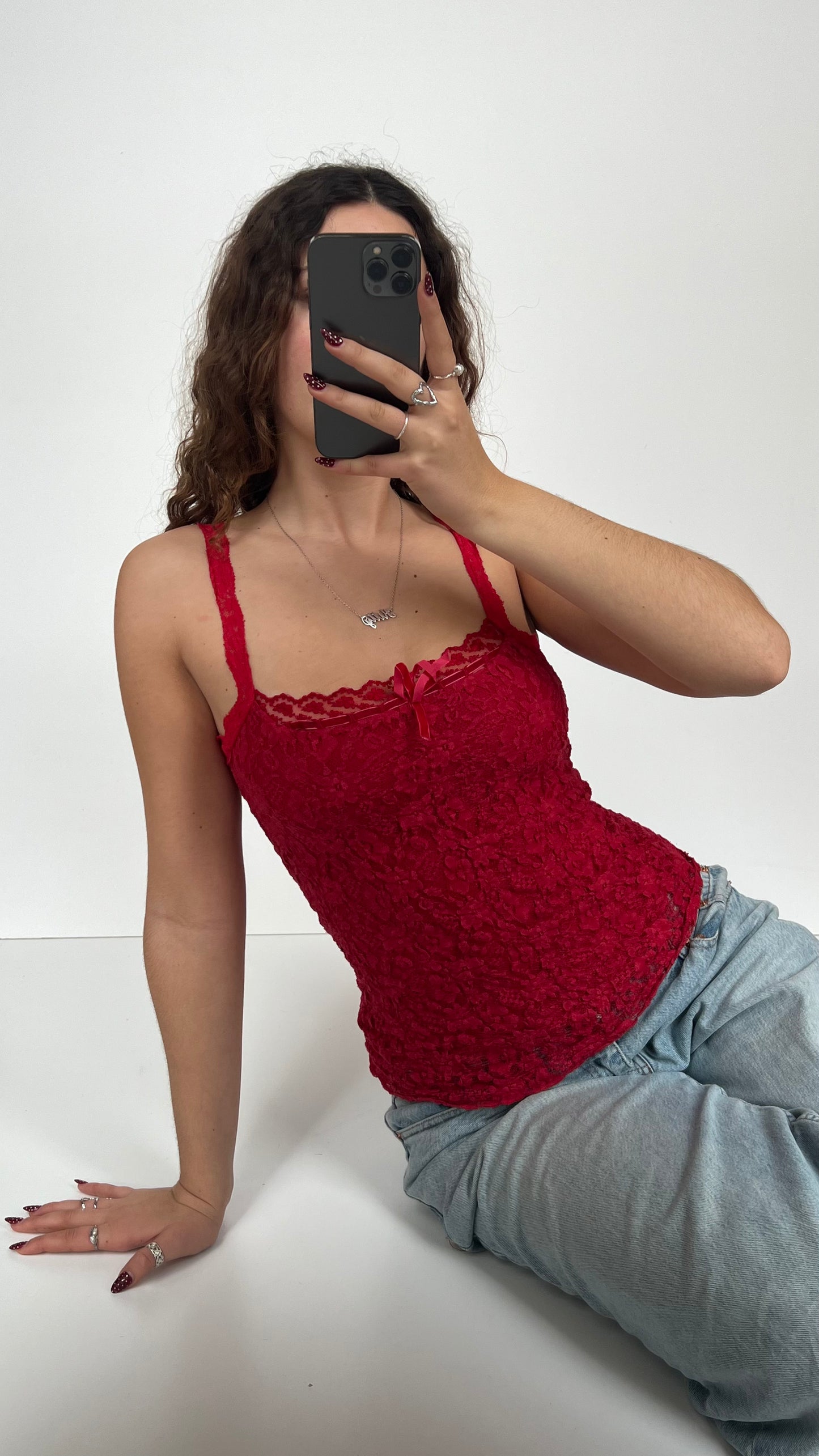 00s red lace cami- size S