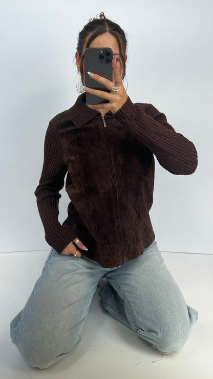 00s brown suede jacket- size L